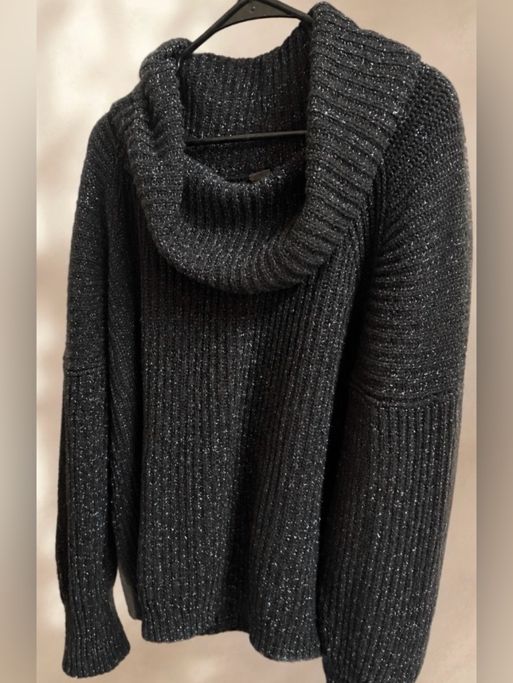 Free People Black Metallic Cowl Neck Women's oversized tunic Sweater M (fits big